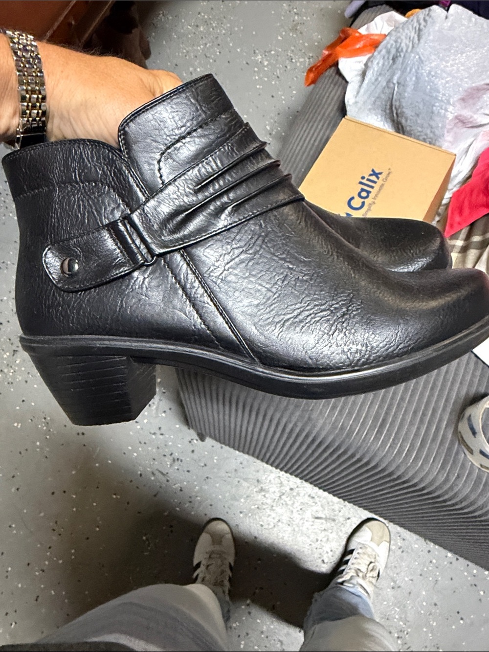 easy street Black Low Block Heel Ankle Booties with Strap Detail